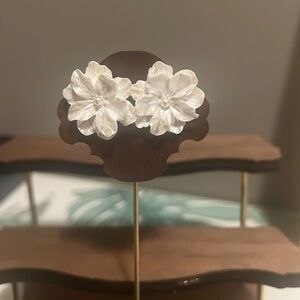 Cream Camellia Earrings in Resin